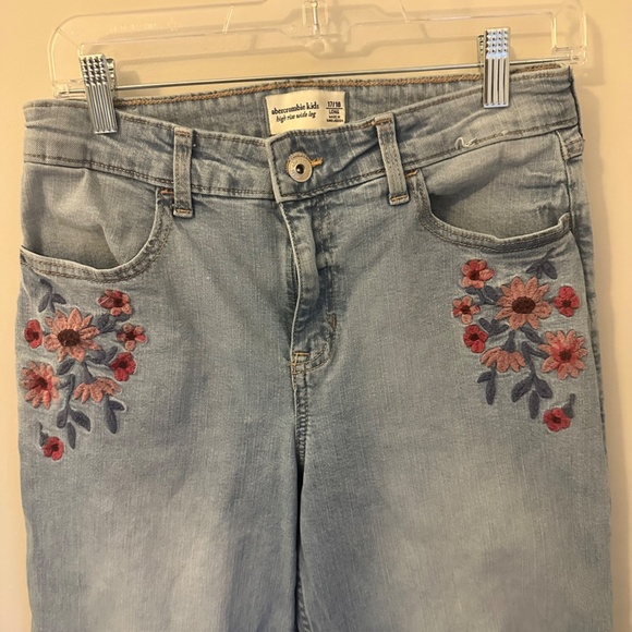 abercrombie kids Other - Abercrombie Kids High Rise Wide Leg Jeans with Floral Embroidery